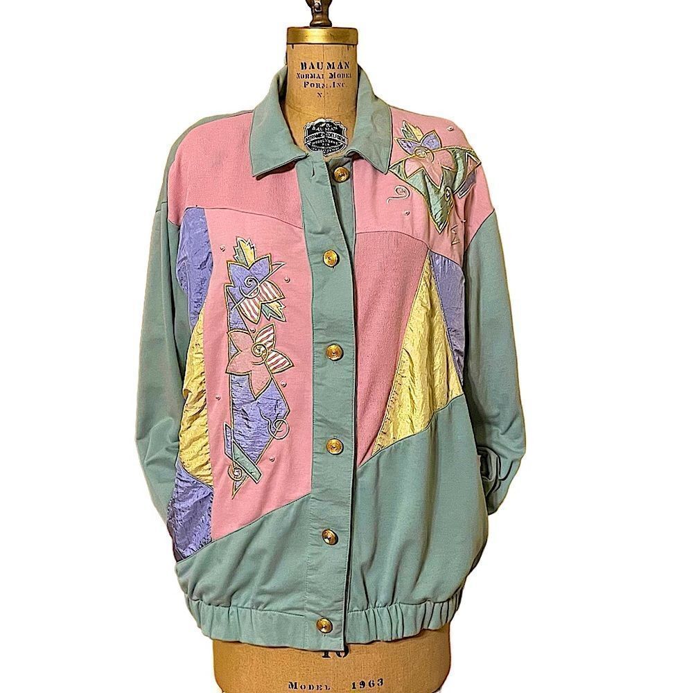 Vintage 90s pastel color block embroidered jersey and shell jacket size Large